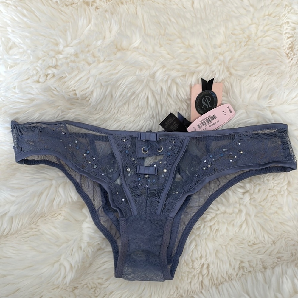 Victoria's Secret Blue Lace & Mesh Embellished Bikini Panty